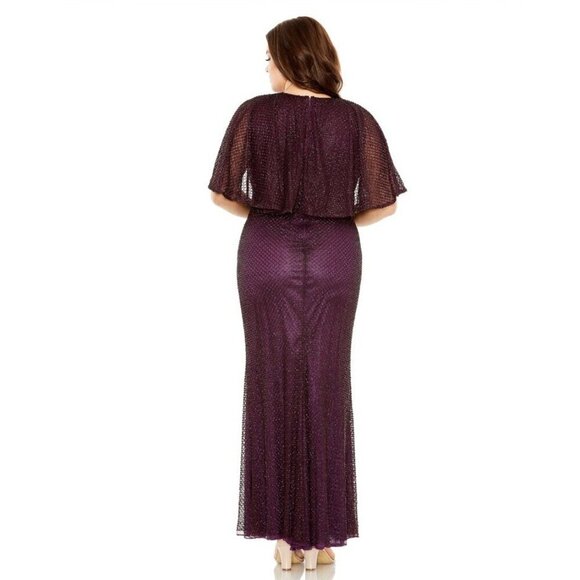Mac Duggal Size 16 Purple 5948 Cape Sleeve Beaded Formal Cocktail Dress $598 New - Picture 3 of 9
